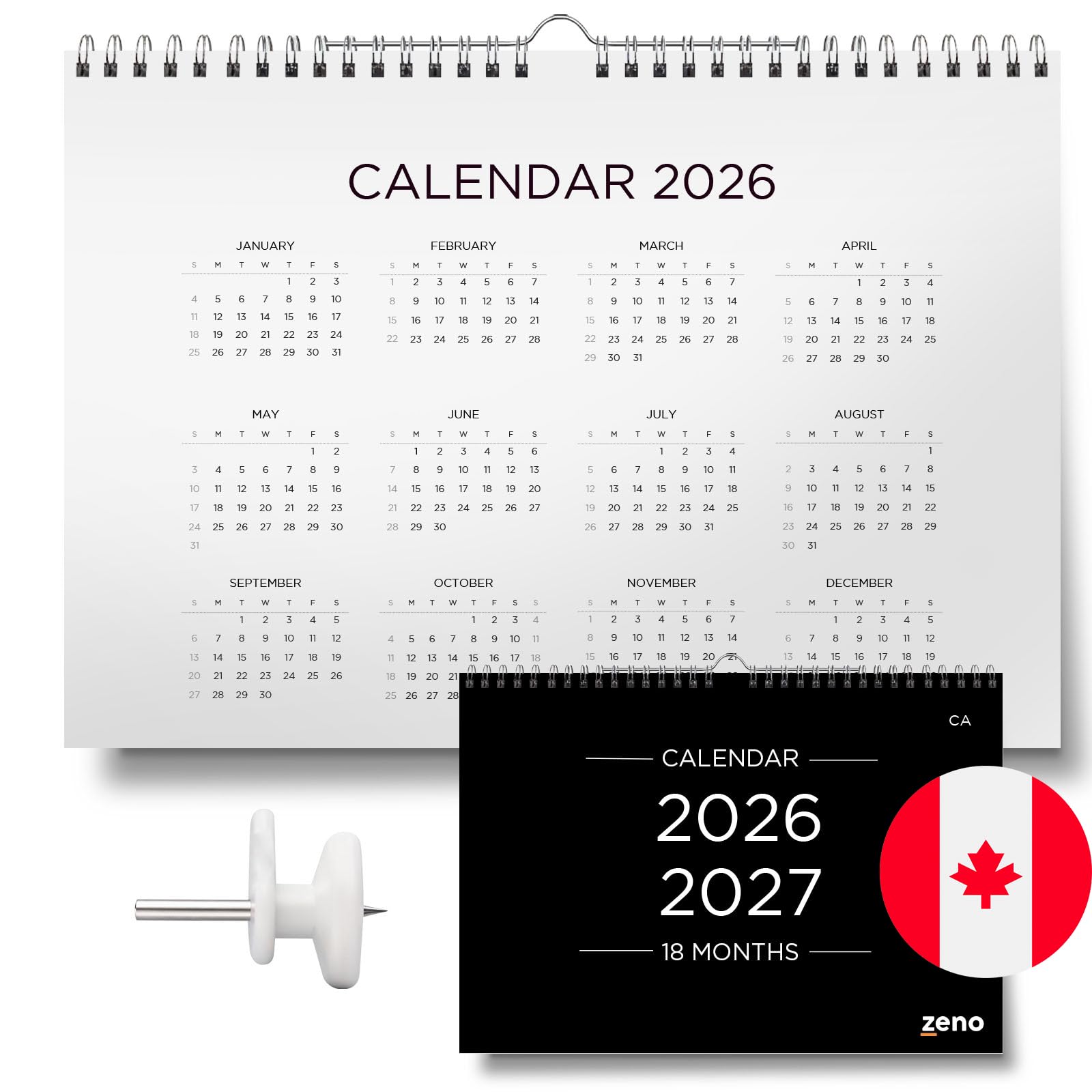 ZENO 18 Months Wall Calendar 2026-2027 - Jan 26 to Jun 27 with